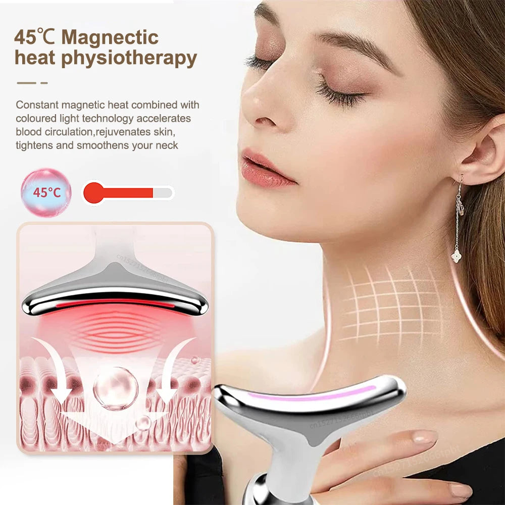 Neck Face Lifting Massager EMS Skin Tighten Device 3 Color Light LED Photon Therapy Neck Wrinkle Remover