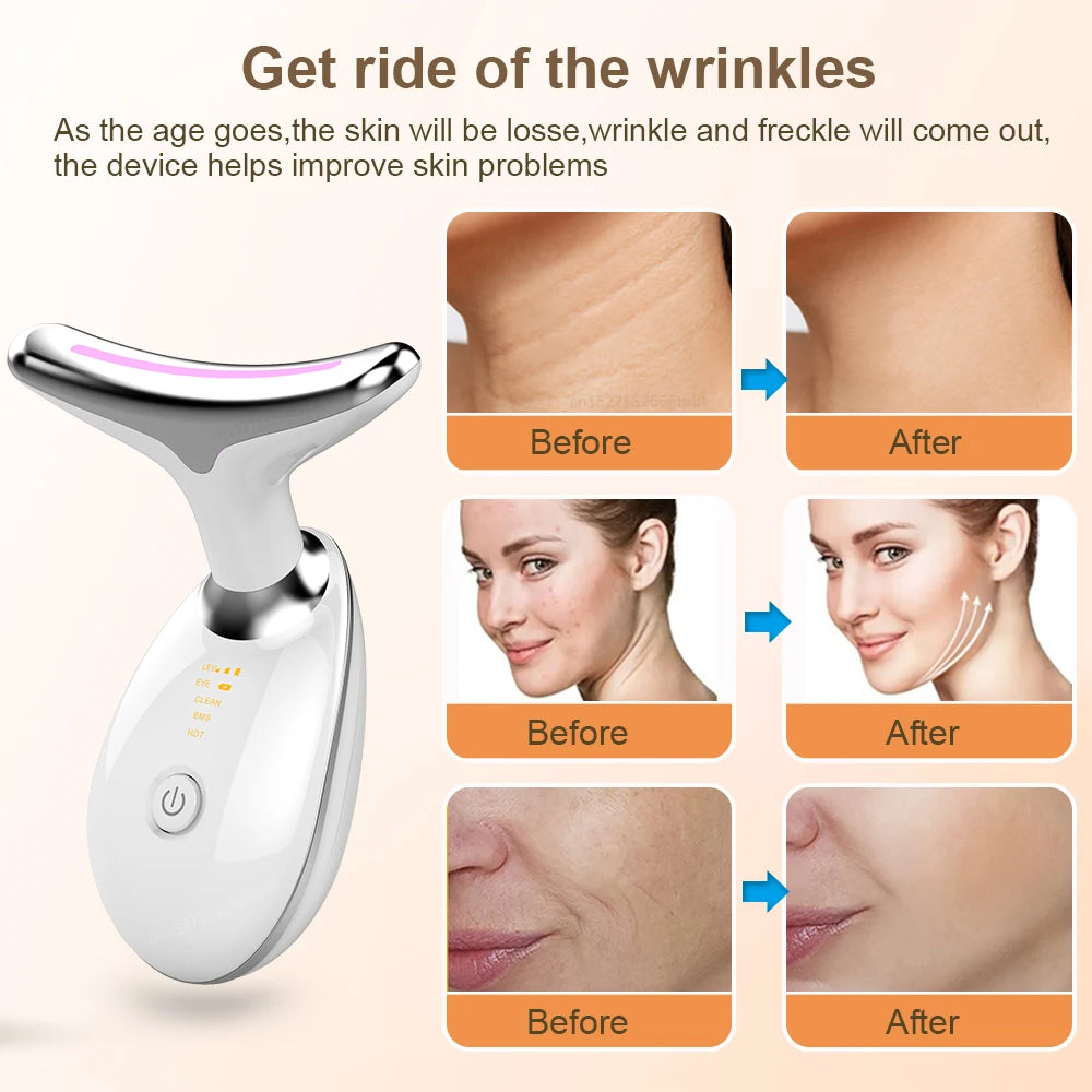 Neck Face Lifting Massager EMS Skin Tighten Device 3 Color Light LED Photon Therapy Neck Wrinkle Remover